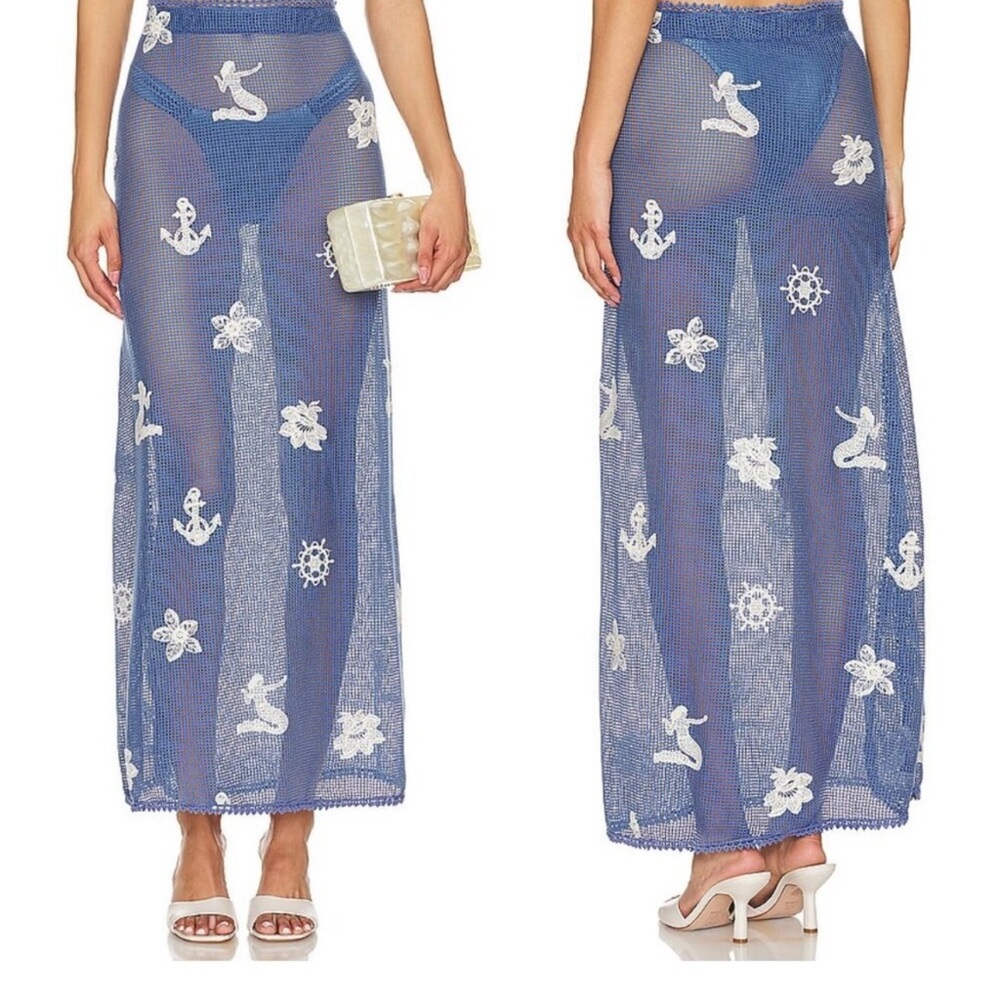 Agua Bendita Blue Sheer Skirt Set with White Nautical Embroidery - Picture 3 of 11